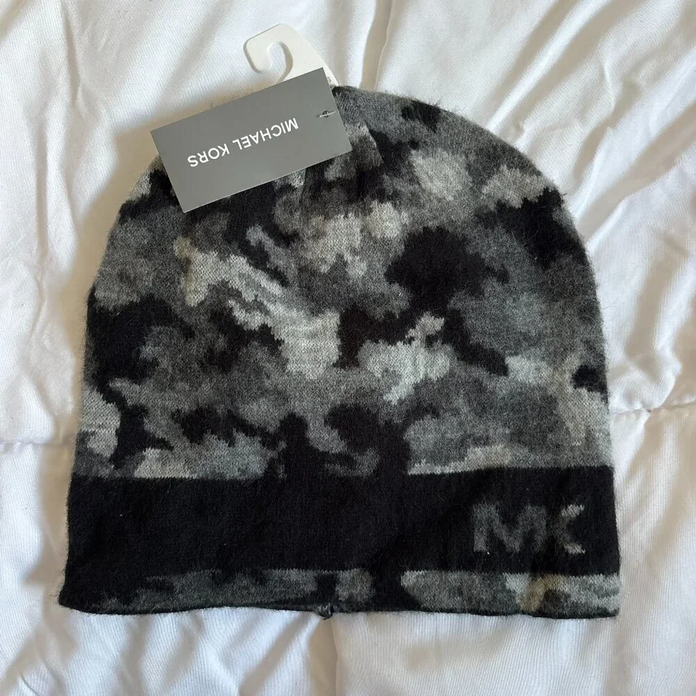 Michael Kors Knit Unisex Graphic Logo Camo Grey Black Beanie Hat Techwear Urban